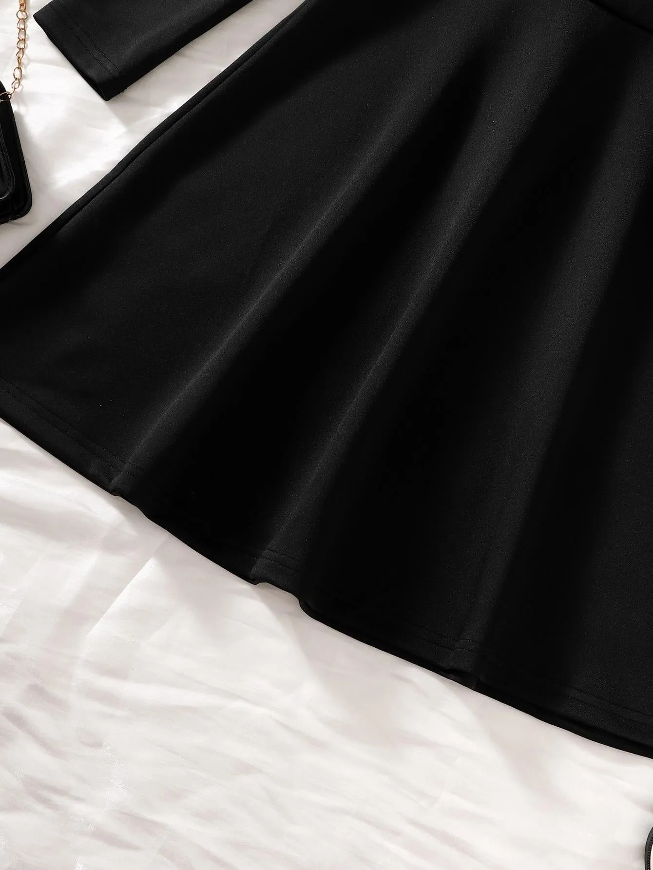 5-14Y Ready Stock Kids Clothes Girls Dress Solid Color Long Sleeve Turn-down Collar Leisure Dress One Piece Elegant Dress Black Catpapa 462305002
