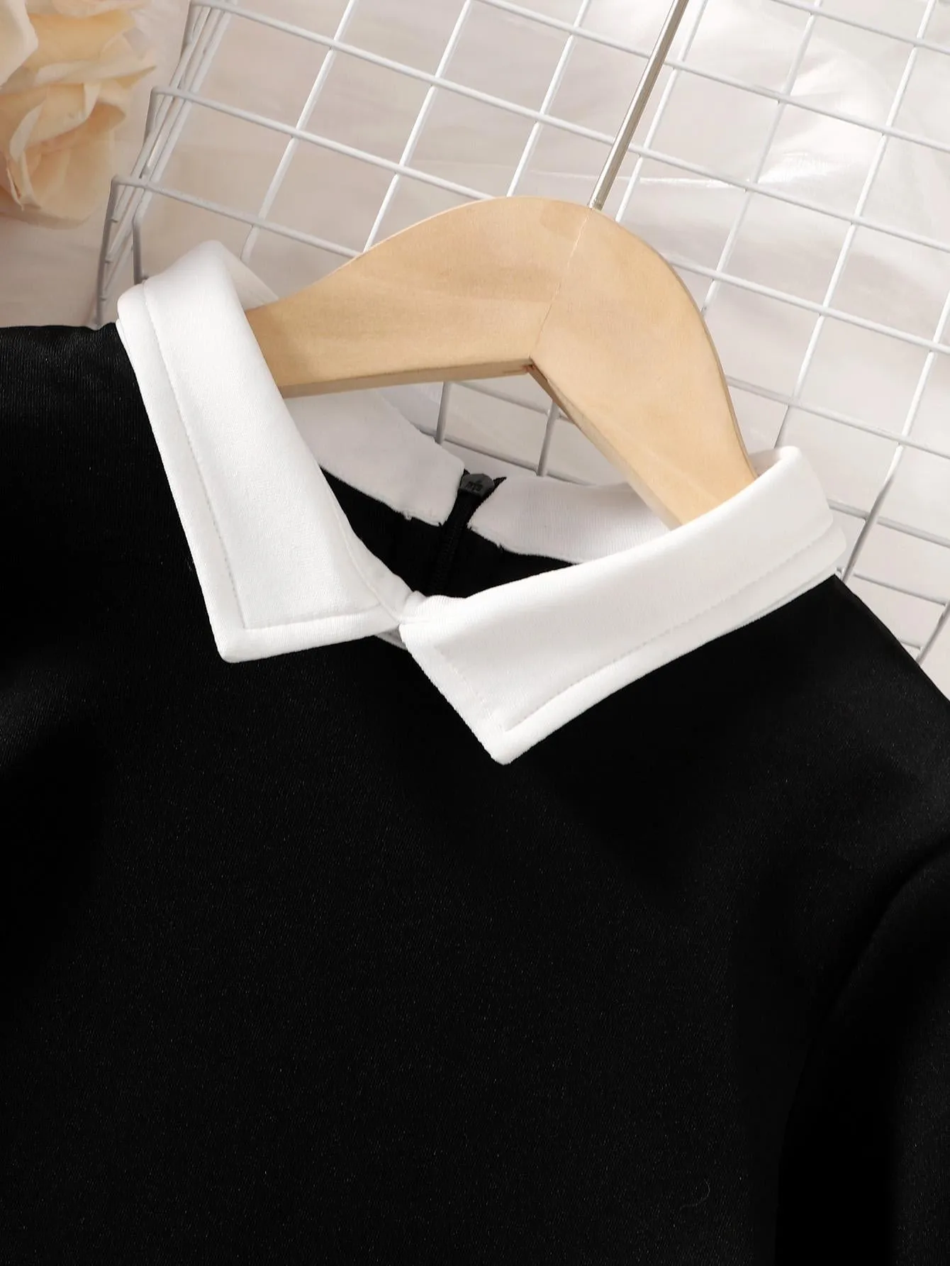 5-14Y Ready Stock Kids Clothes Girls Dress Solid Color Long Sleeve Turn-down Collar Leisure Dress One Piece Elegant Dress Black Catpapa 462305002