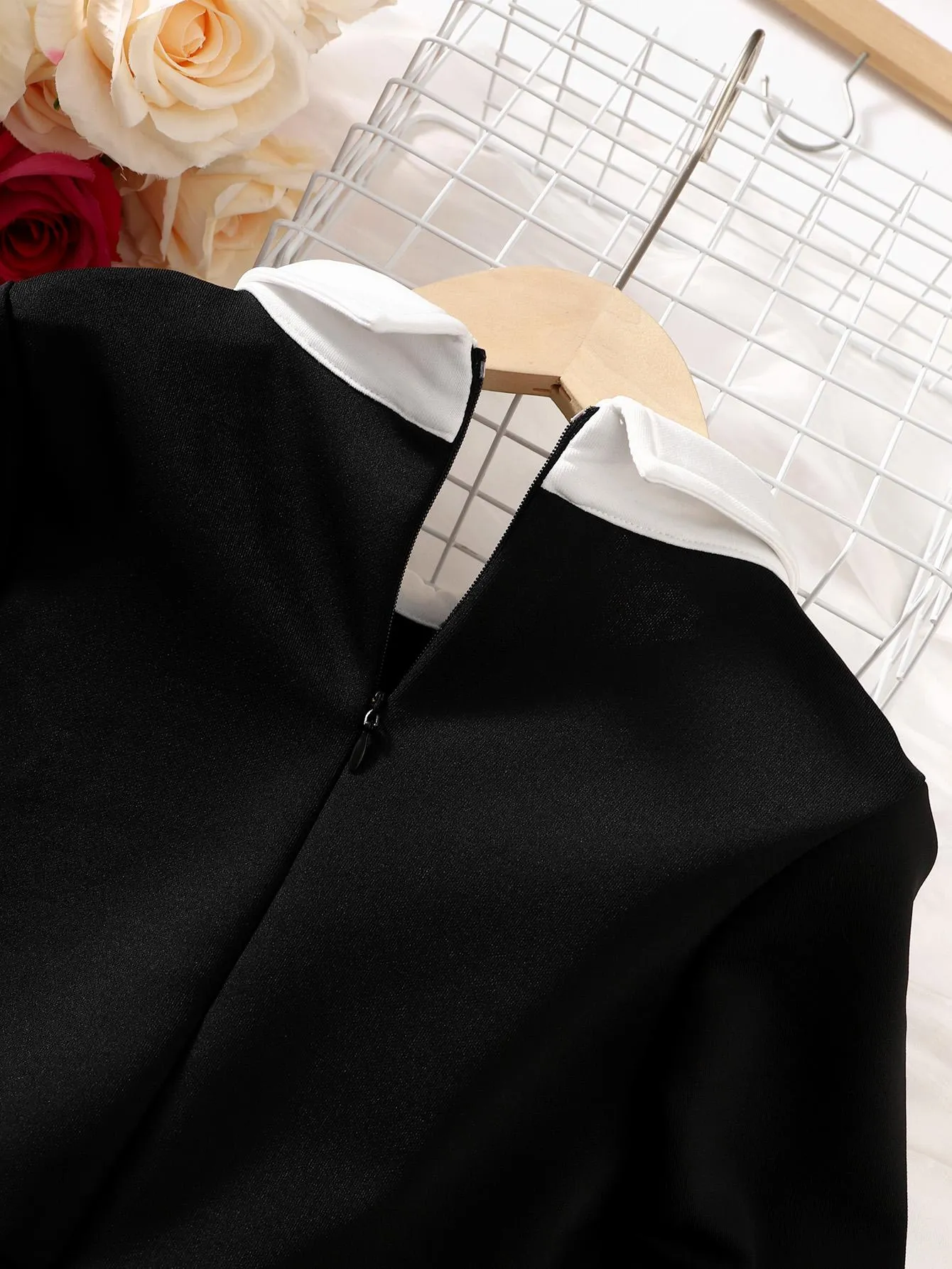 5-14Y Ready Stock Kids Clothes Girls Dress Solid Color Long Sleeve Turn-down Collar Leisure Dress One Piece Elegant Dress Black Catpapa 462305002