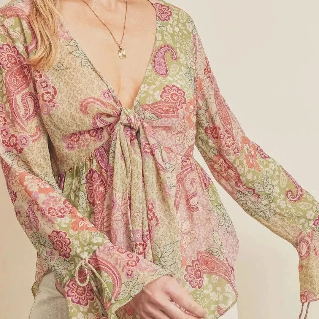 Boho Floral Kimono Long Sleeve Top