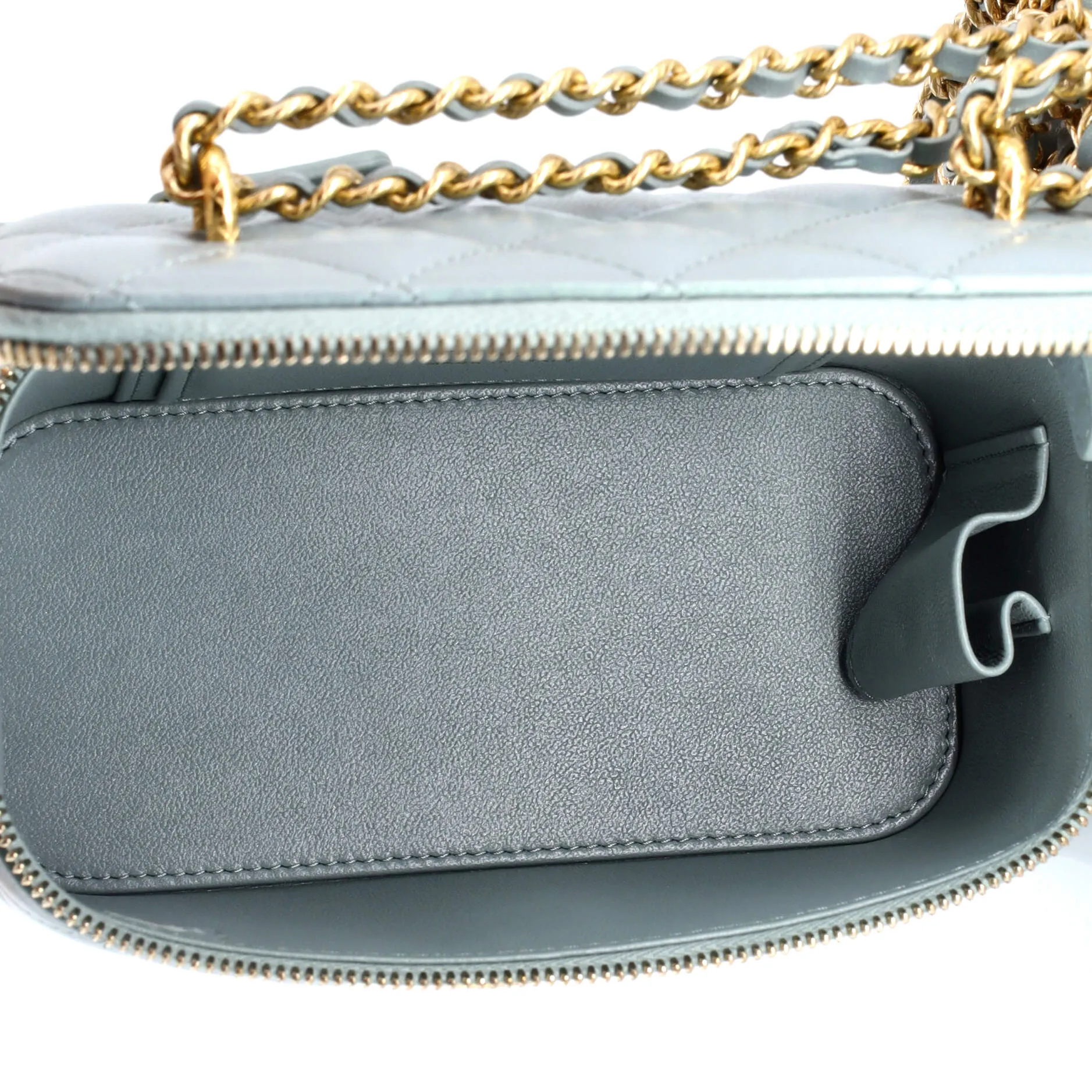 CC Dynasty Vanity Case with Chain Quilted Iridescent Lambskin Small