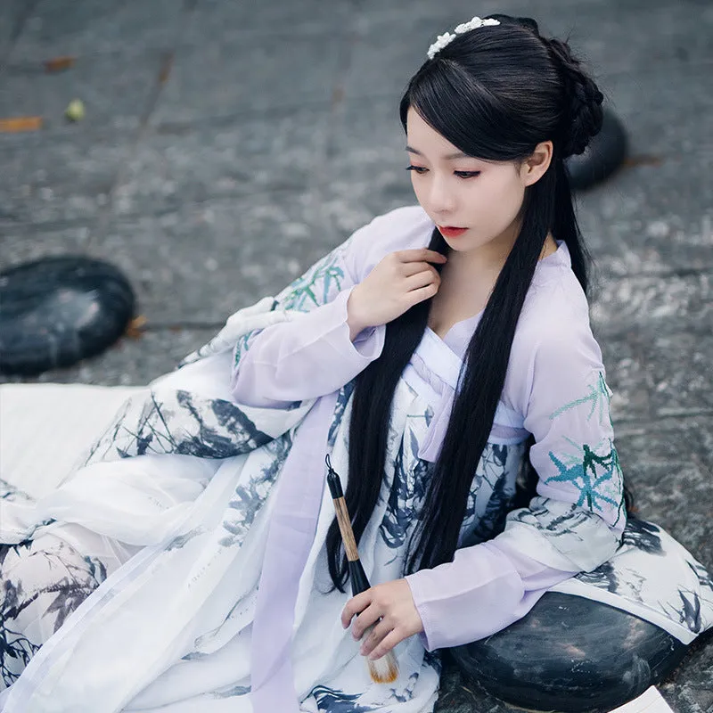 Chinese Traditional Dress Chest-Length Elegant Guzheng Playing Large Swing Dress