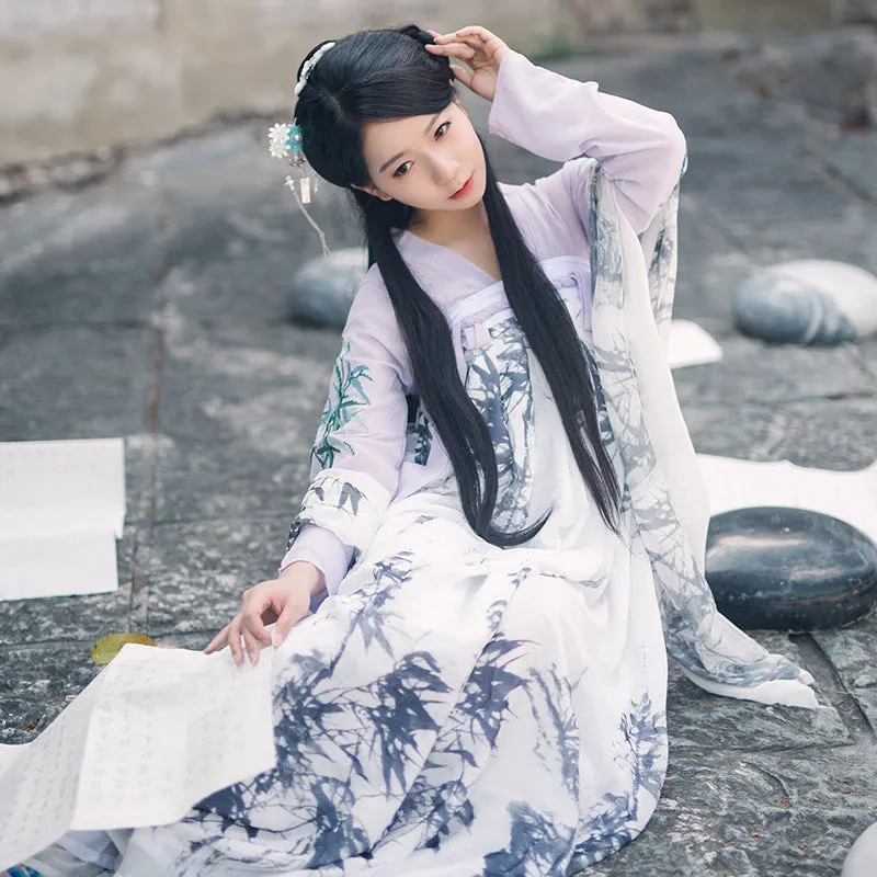 Chinese Traditional Dress Chest-Length Elegant Guzheng Playing Large Swing Dress