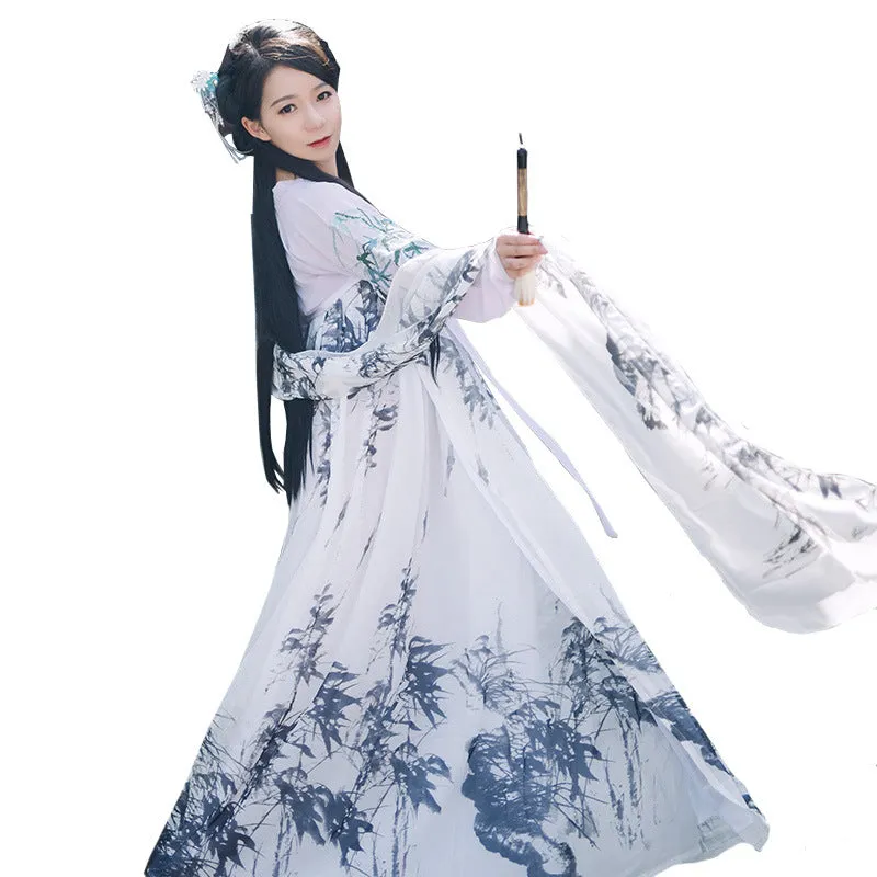 Chinese Traditional Dress Chest-Length Elegant Guzheng Playing Large Swing Dress