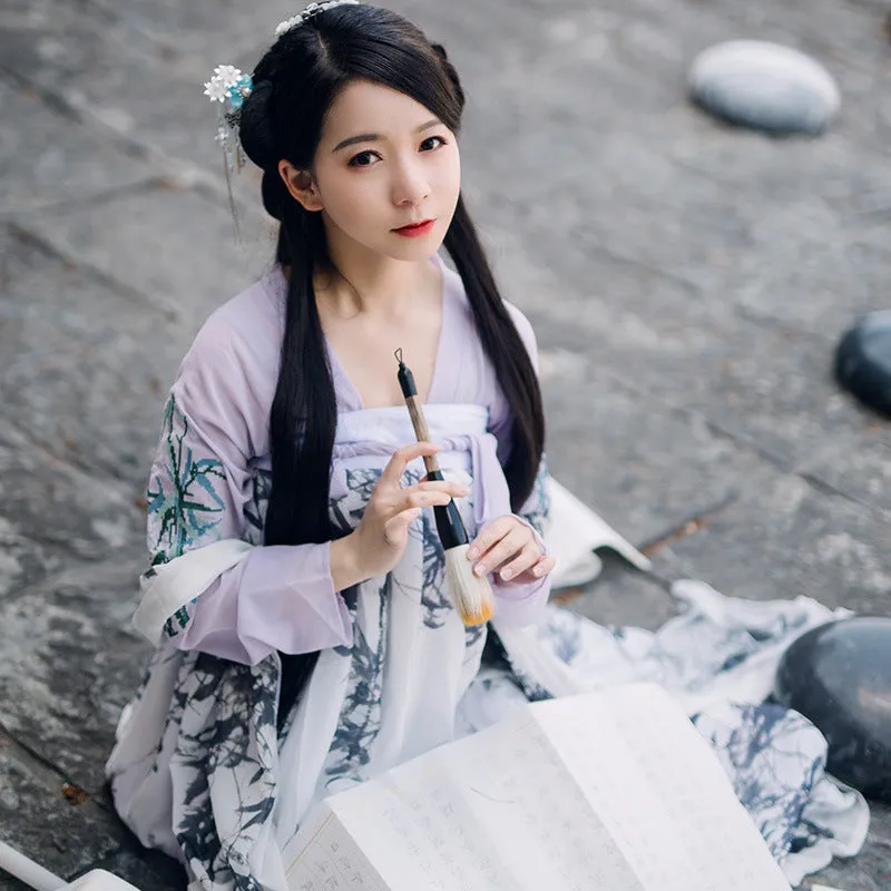 Chinese Traditional Dress Chest-Length Elegant Guzheng Playing Large Swing Dress