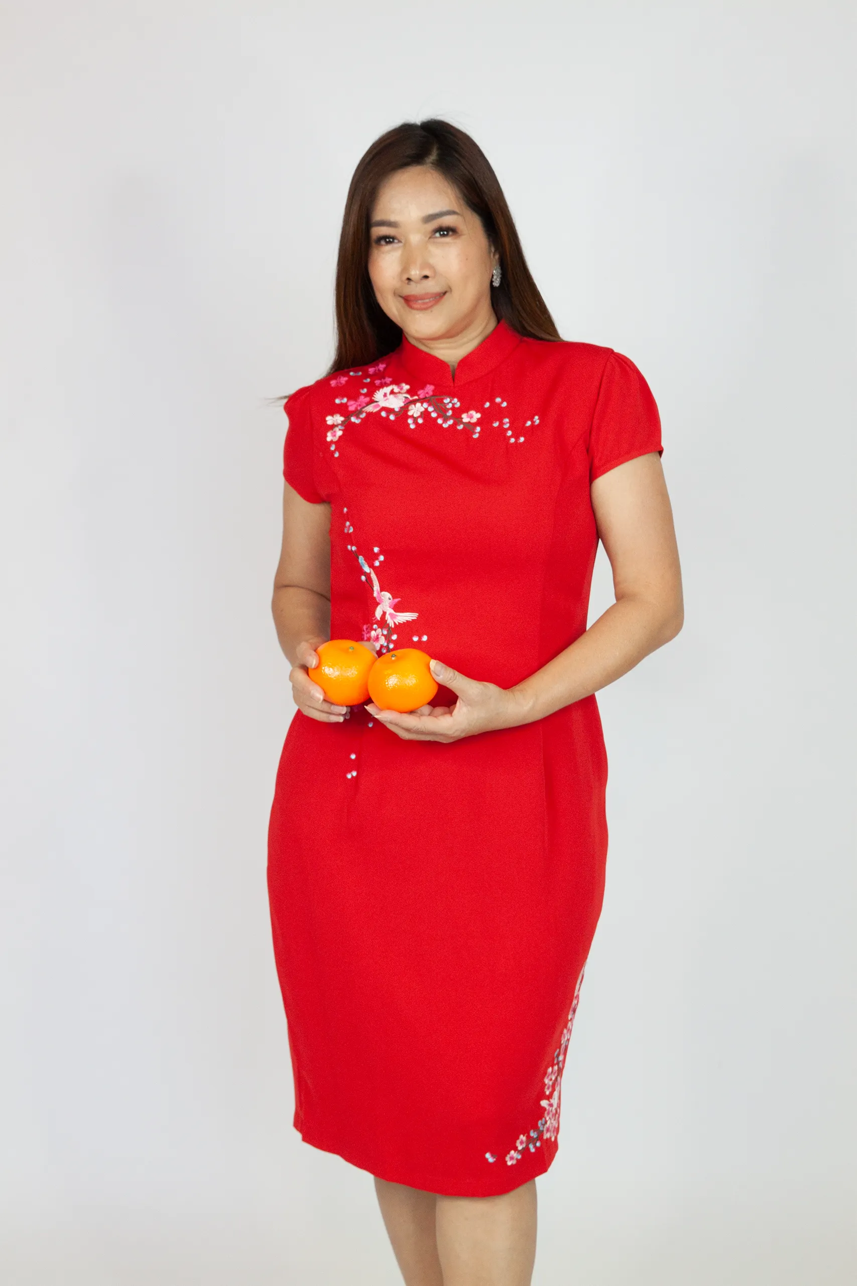 Embroidery Floral and Bird CNY Dress