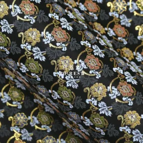 Gold Brocade - Art nouveau leaf fabric Black