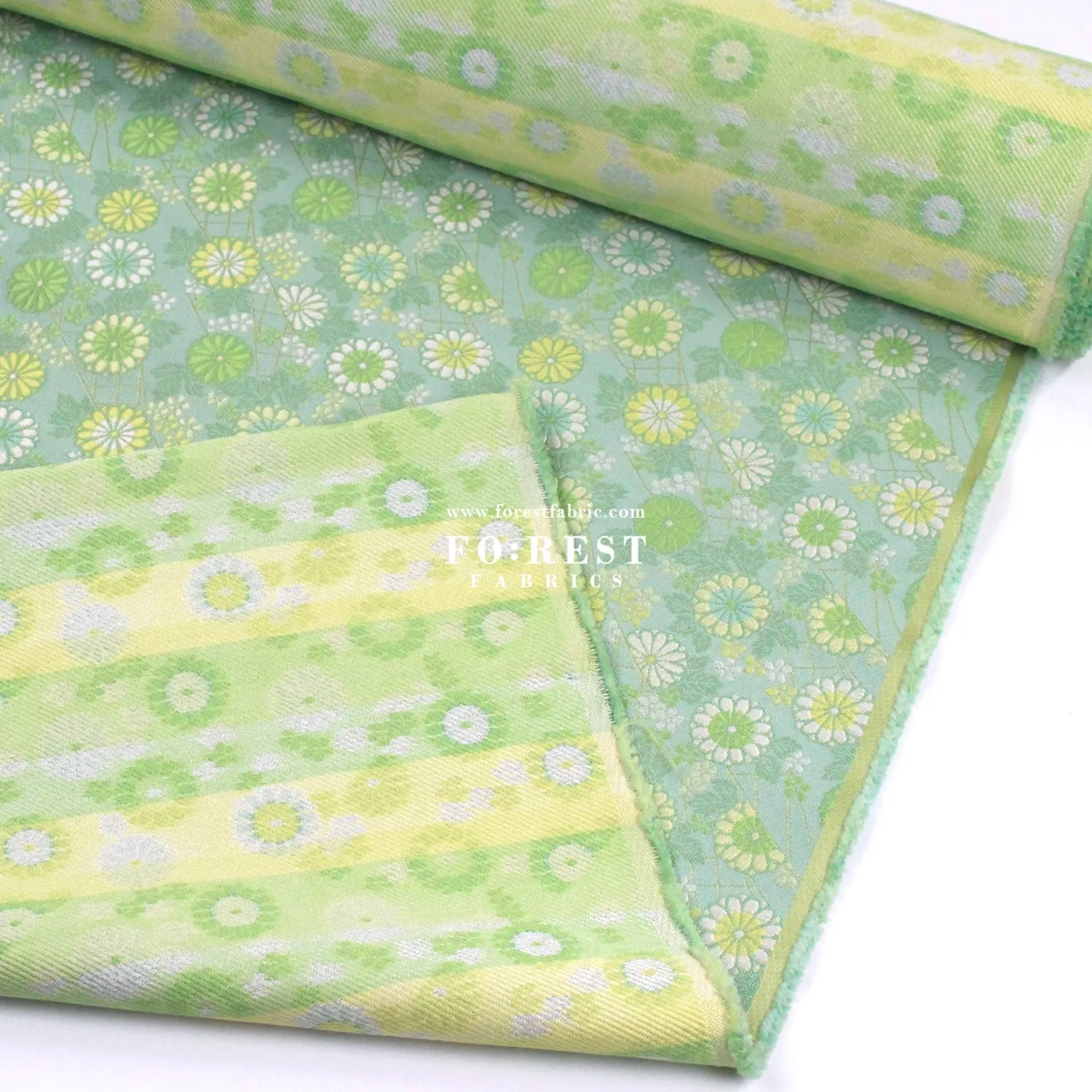 Gold Brocade -  Candy Flower fabric Green