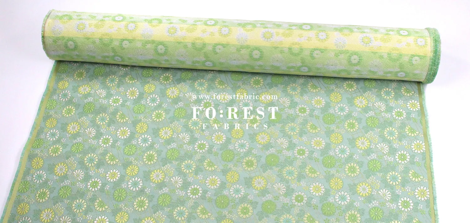 Gold Brocade -  Candy Flower fabric Green