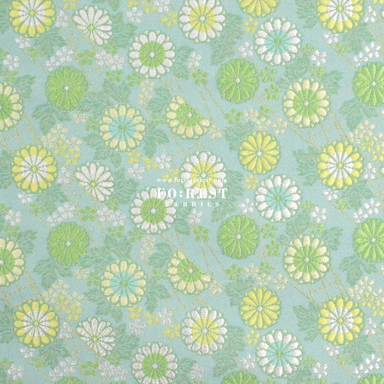 Gold Brocade -  Candy Flower fabric Green