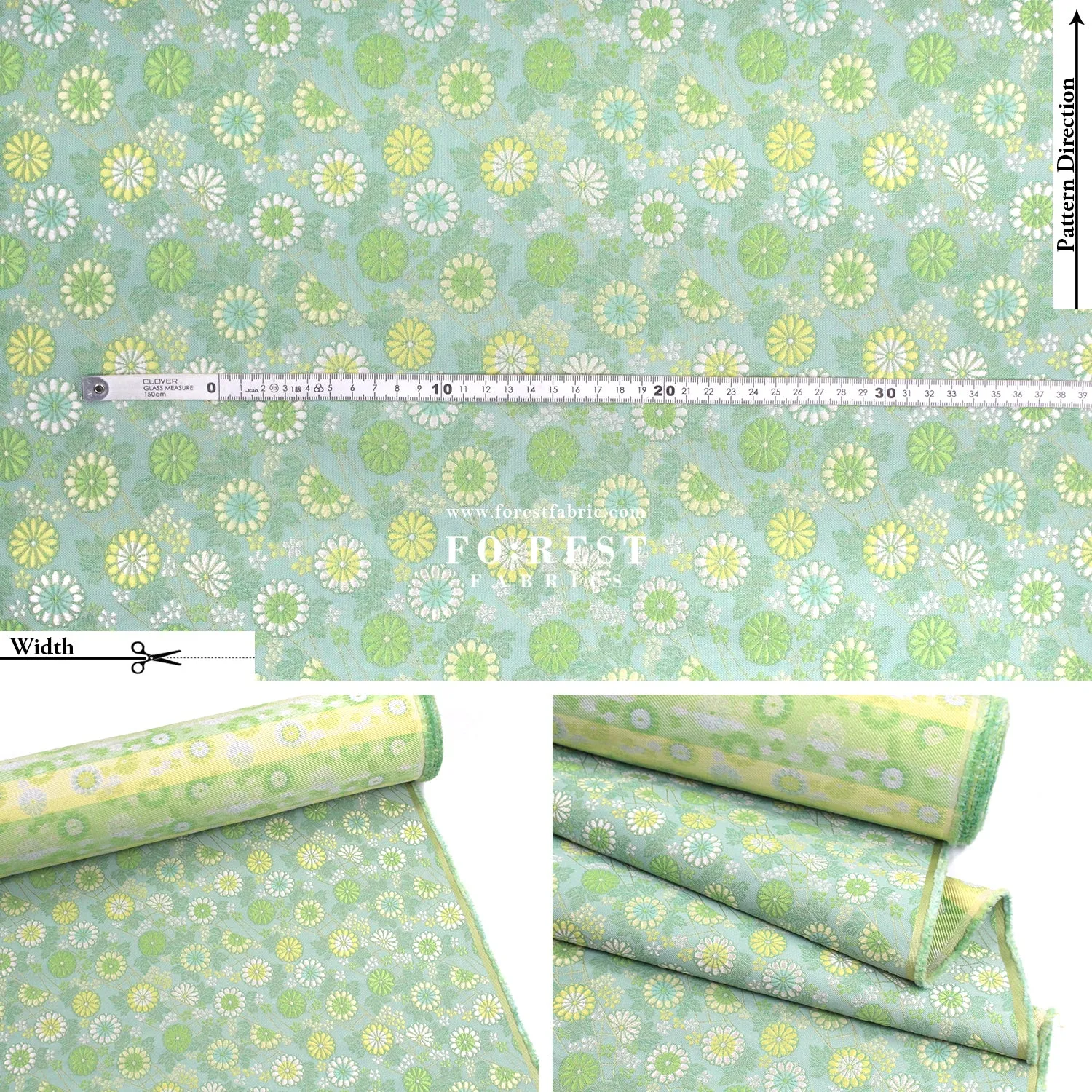 Gold Brocade -  Candy Flower fabric Green
