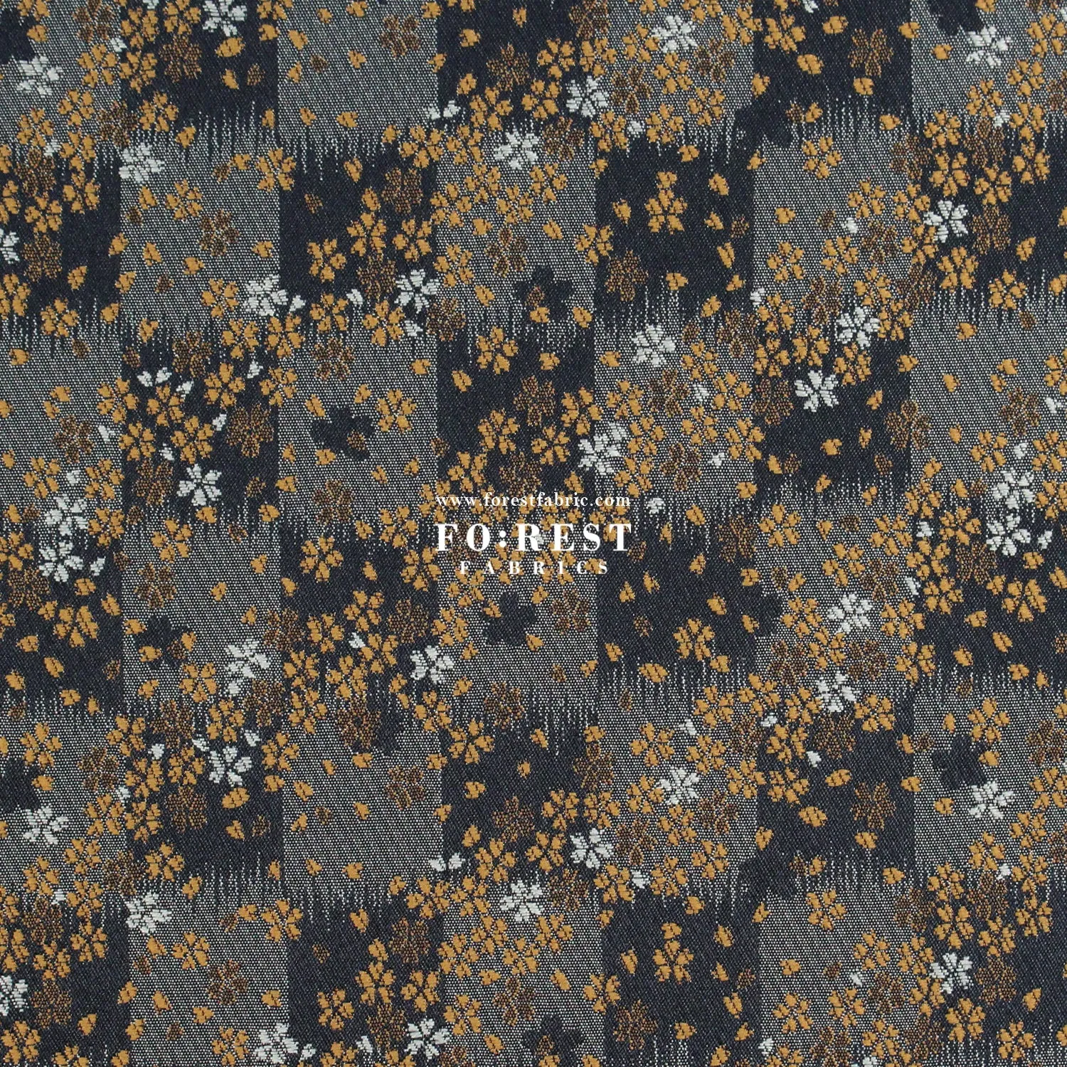 Gold Brocade -  Flower fabric Black