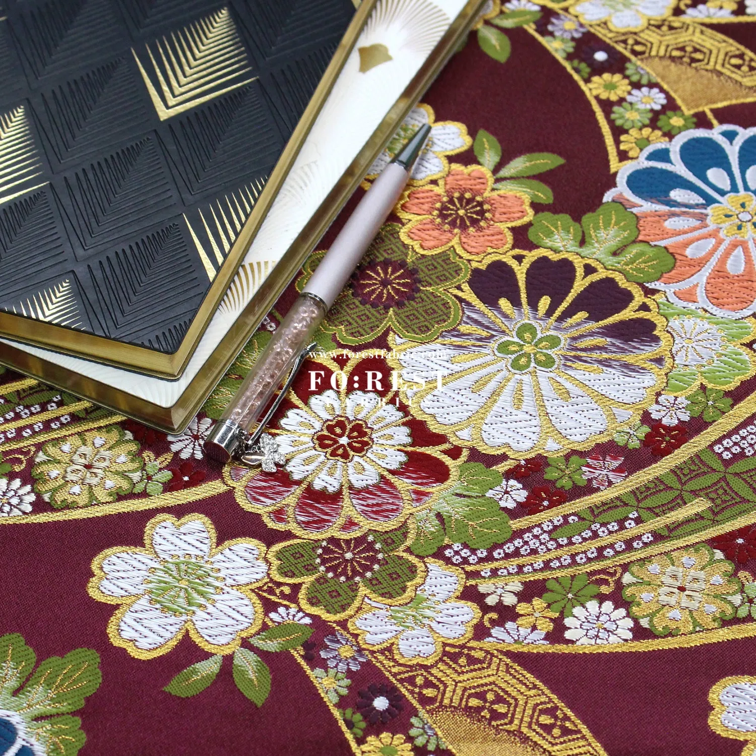 Gold Brocade -  Noshi Ribbon Bundle flower fabric Red