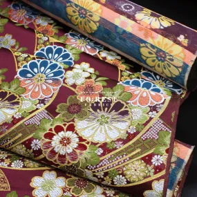 Gold Brocade -  Noshi Ribbon Bundle flower fabric Red