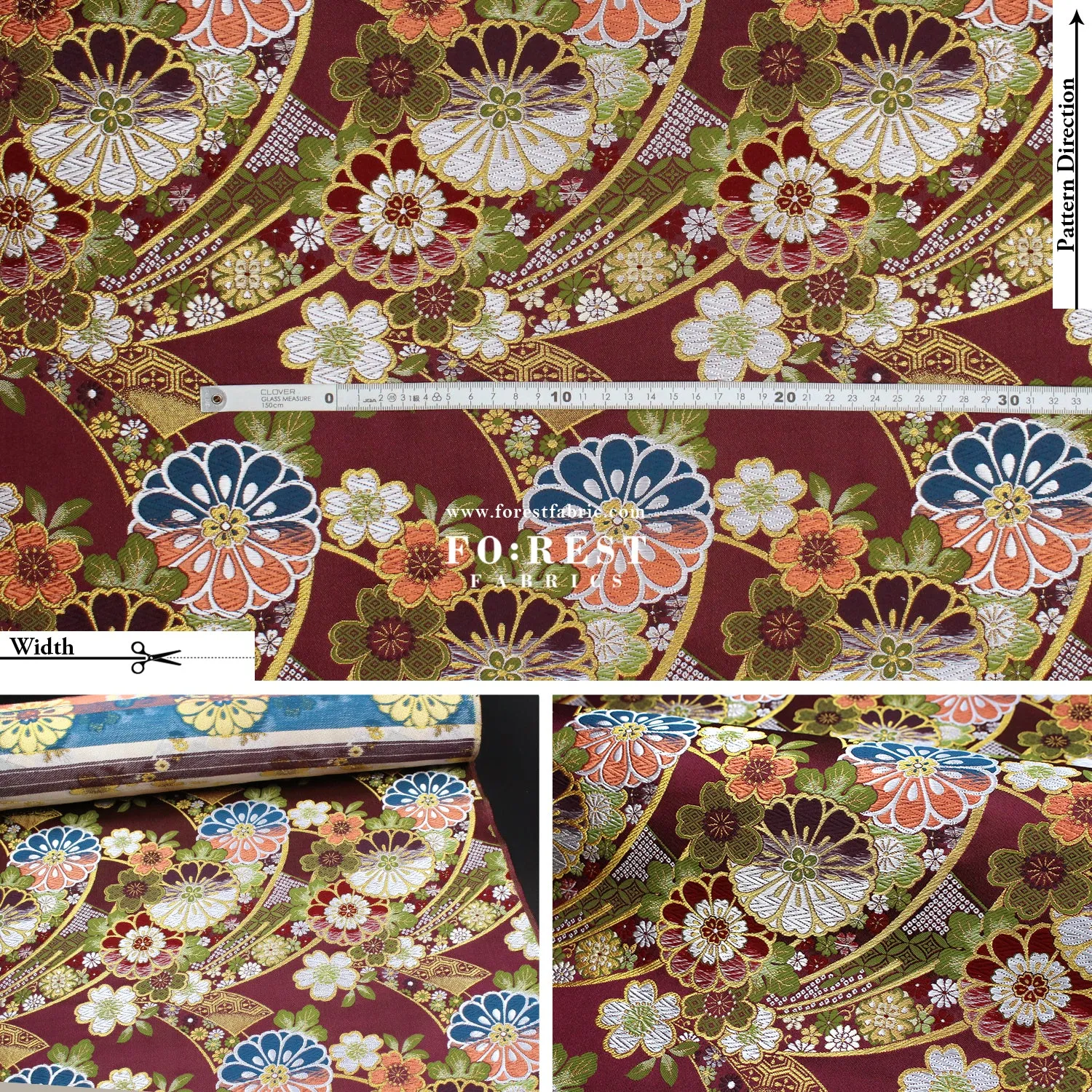 Gold Brocade -  Noshi Ribbon Bundle flower fabric Red