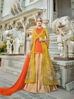 Golden Yellow Handloom Silk Anarkali Suit