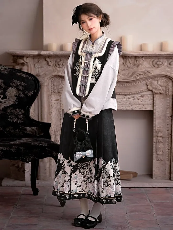 Grey Cheongsam Style Banded Collar Long Sleeves Top