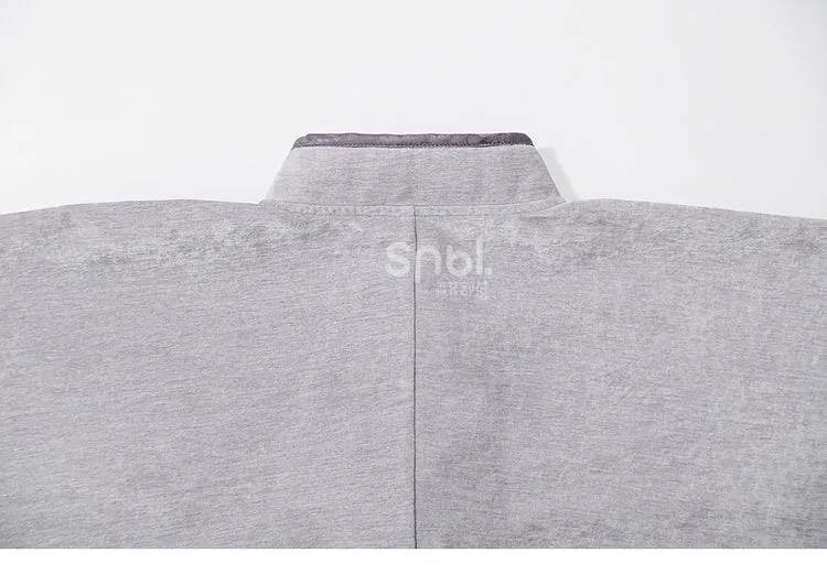 Grey Cheongsam Style Banded Collar Long Sleeves Top