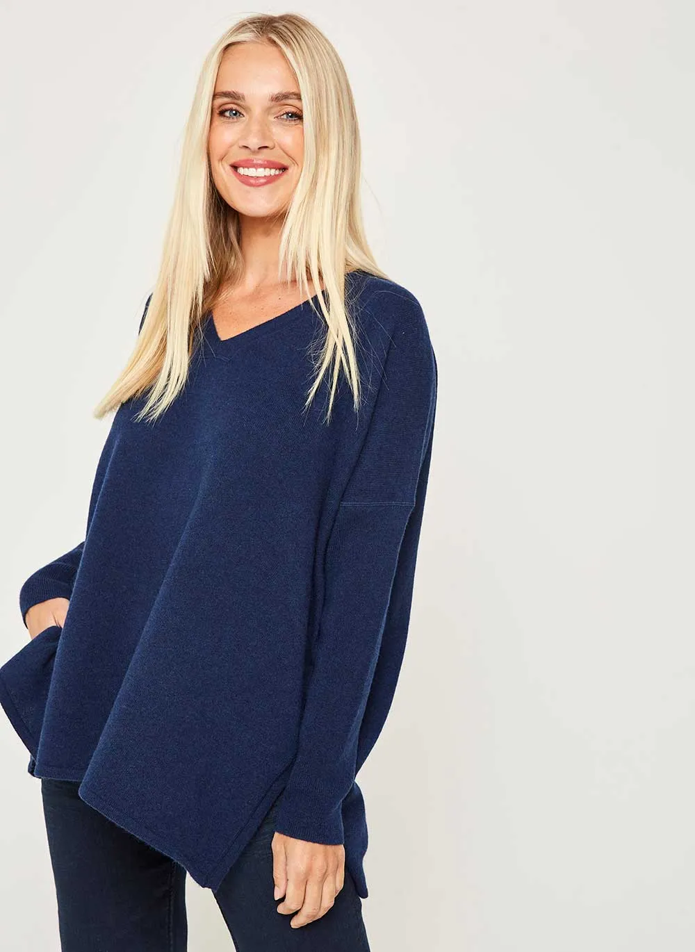 Long Sleeve Cashmere Kimono - Navy