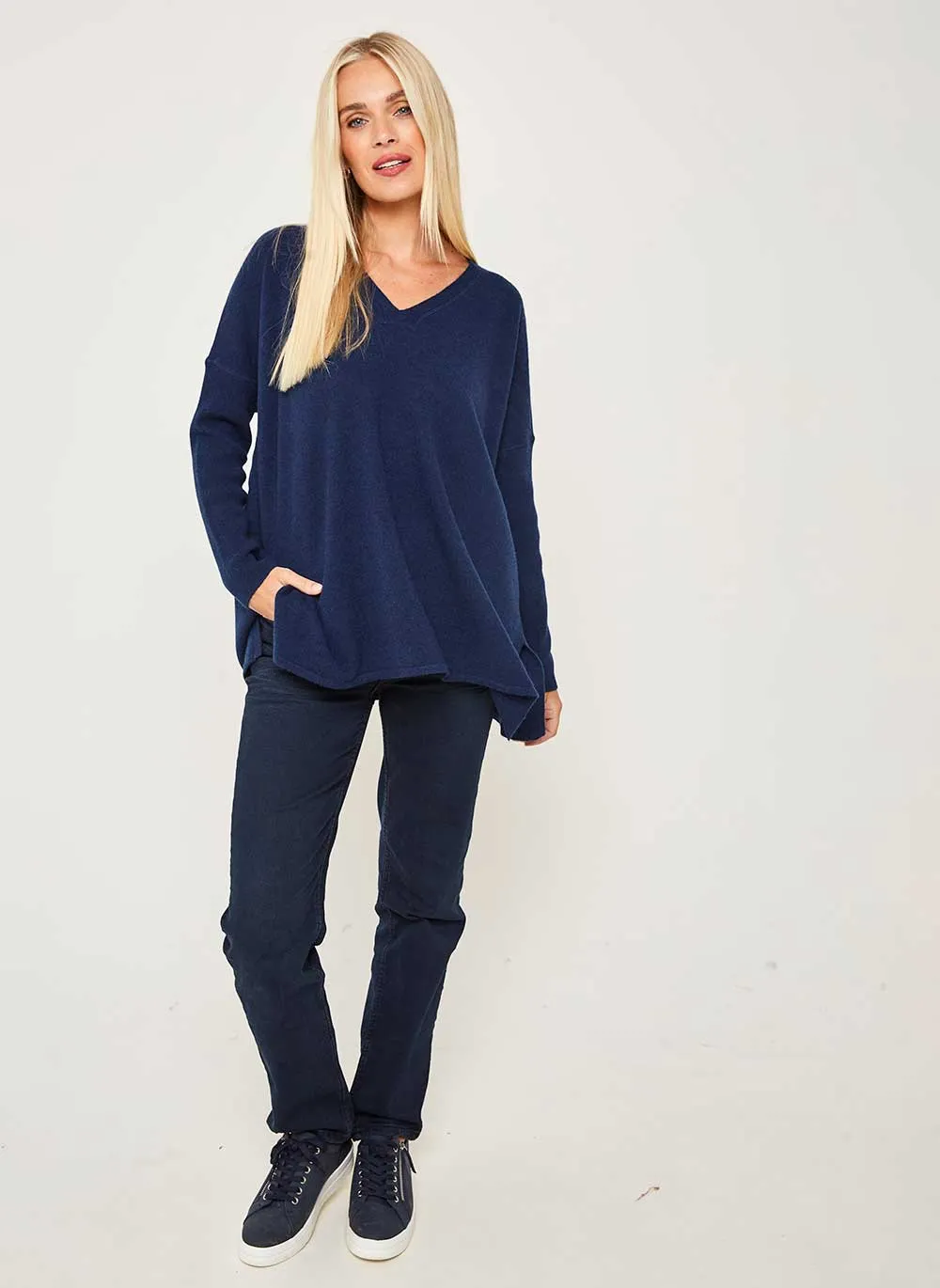 Long Sleeve Cashmere Kimono - Navy