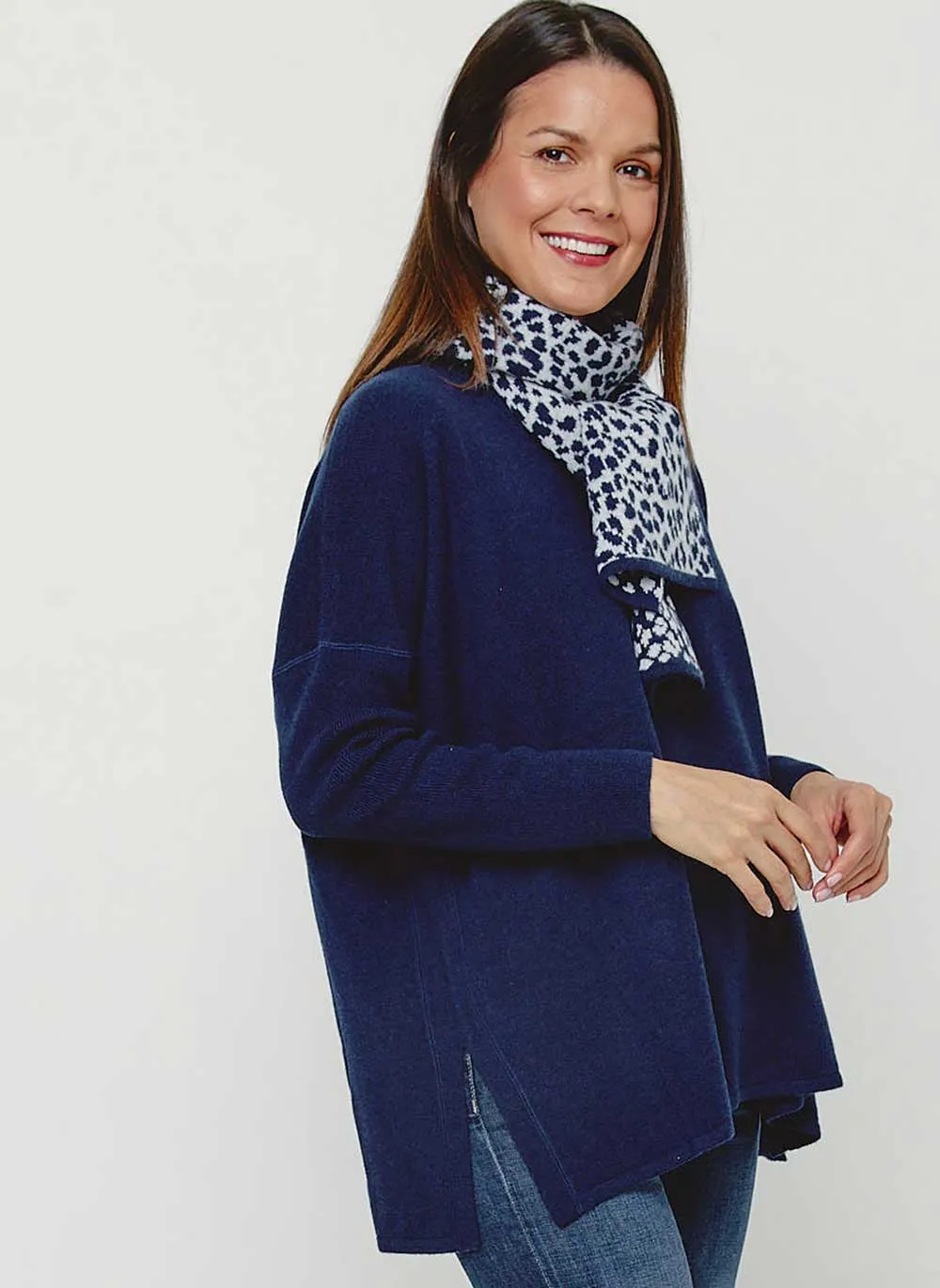 Long Sleeve Cashmere Kimono - Navy