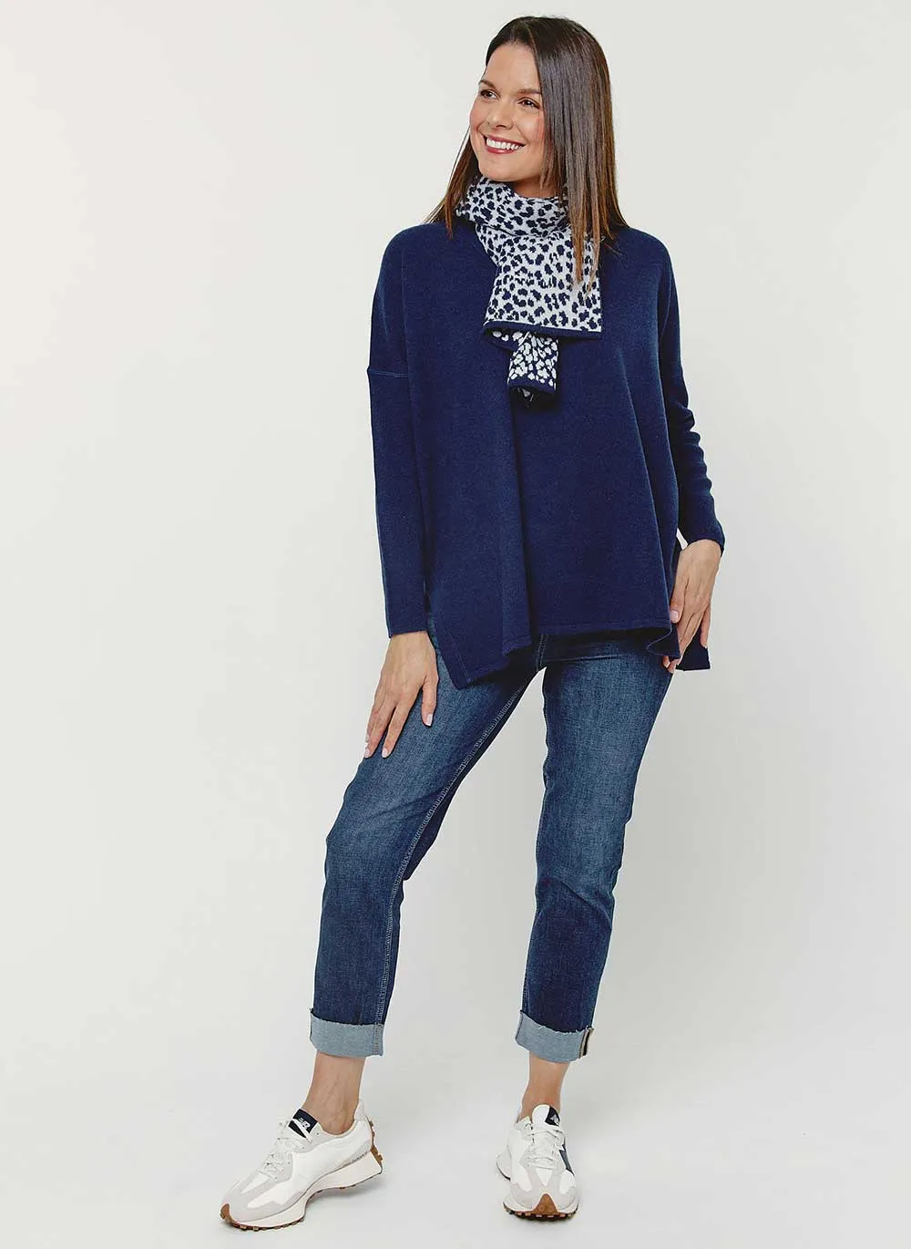 Long Sleeve Cashmere Kimono - Navy