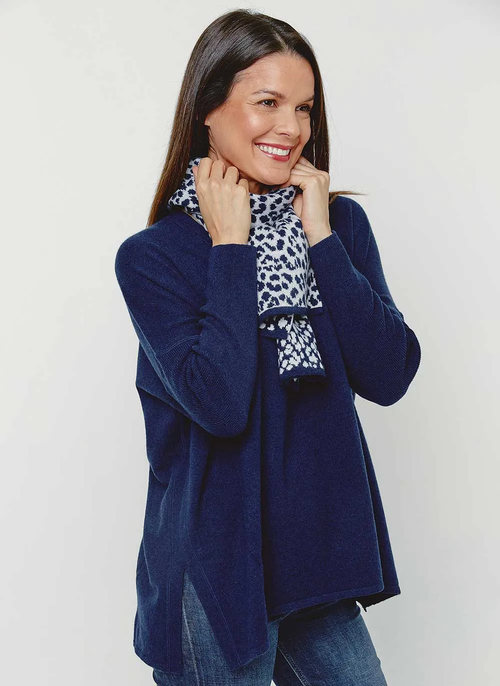 Long Sleeve Cashmere Kimono - Navy