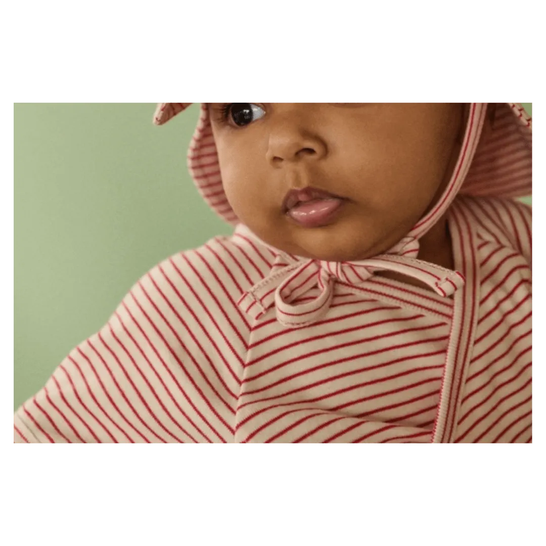 Long Sleeve Kimono Bodysuit - Red Pinstripe