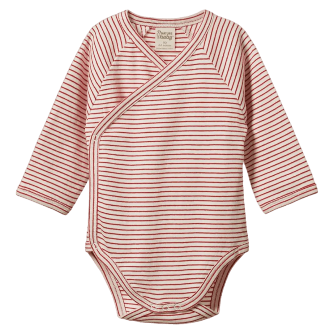 Long Sleeve Kimono Bodysuit - Red Pinstripe
