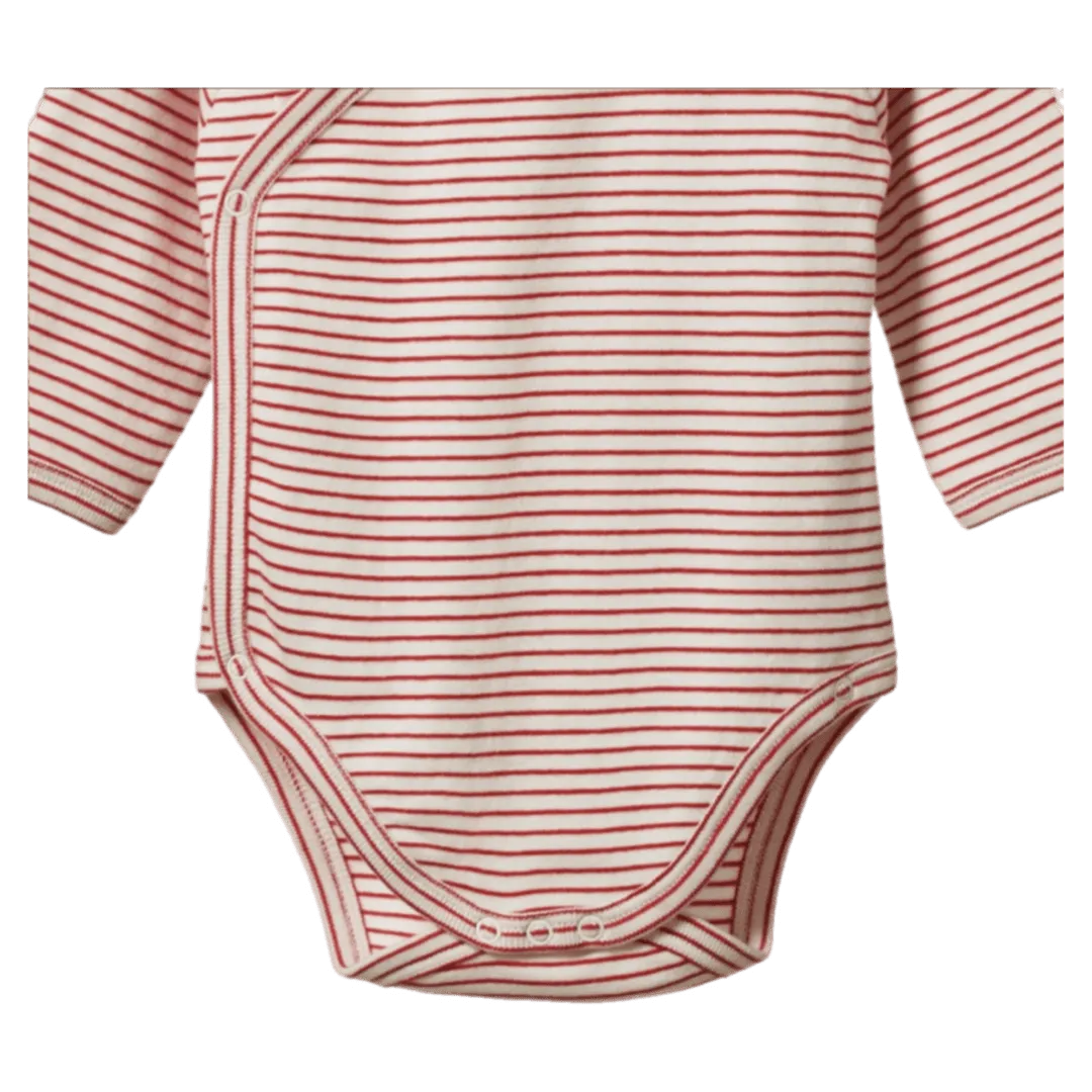 Long Sleeve Kimono Bodysuit - Red Pinstripe