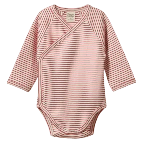 Long Sleeve Kimono Bodysuit - Red Pinstripe