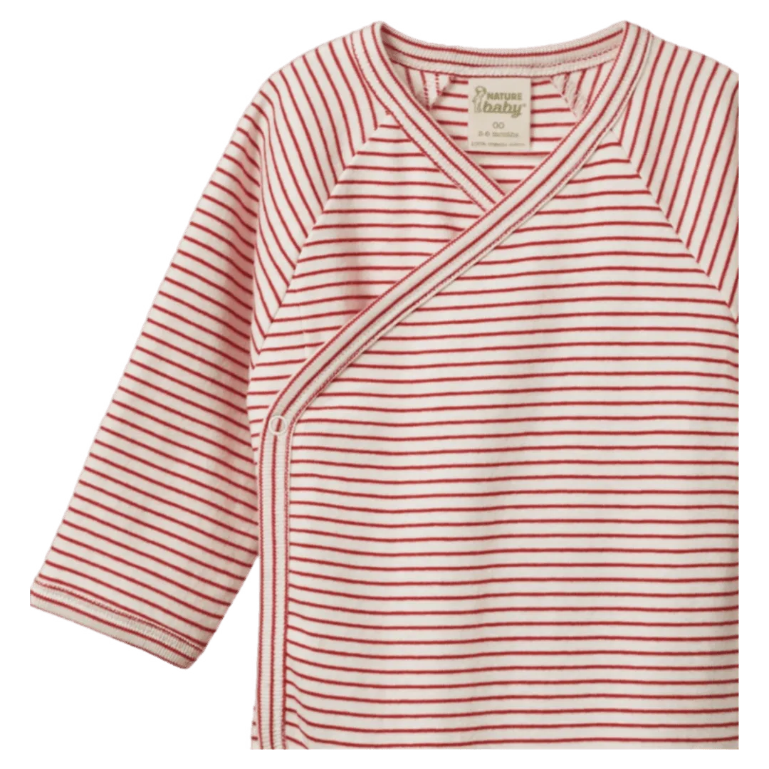 Long Sleeve Kimono Bodysuit - Red Pinstripe
