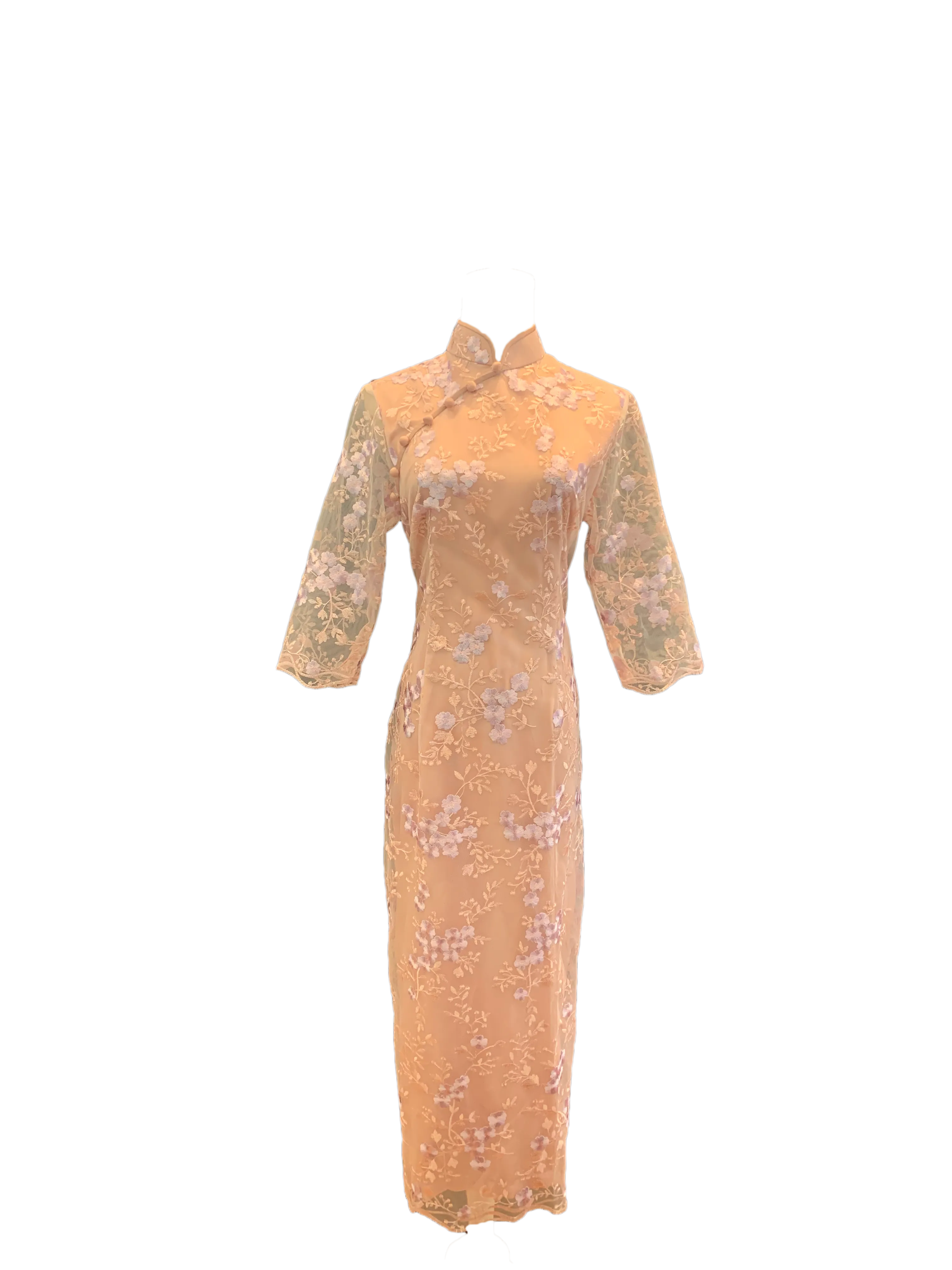 Long Sleeve Satin Lace Cheongsam
