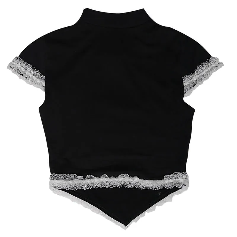 Maid Print Cutout Heart Cheongsam Short Sleeve T-shirt