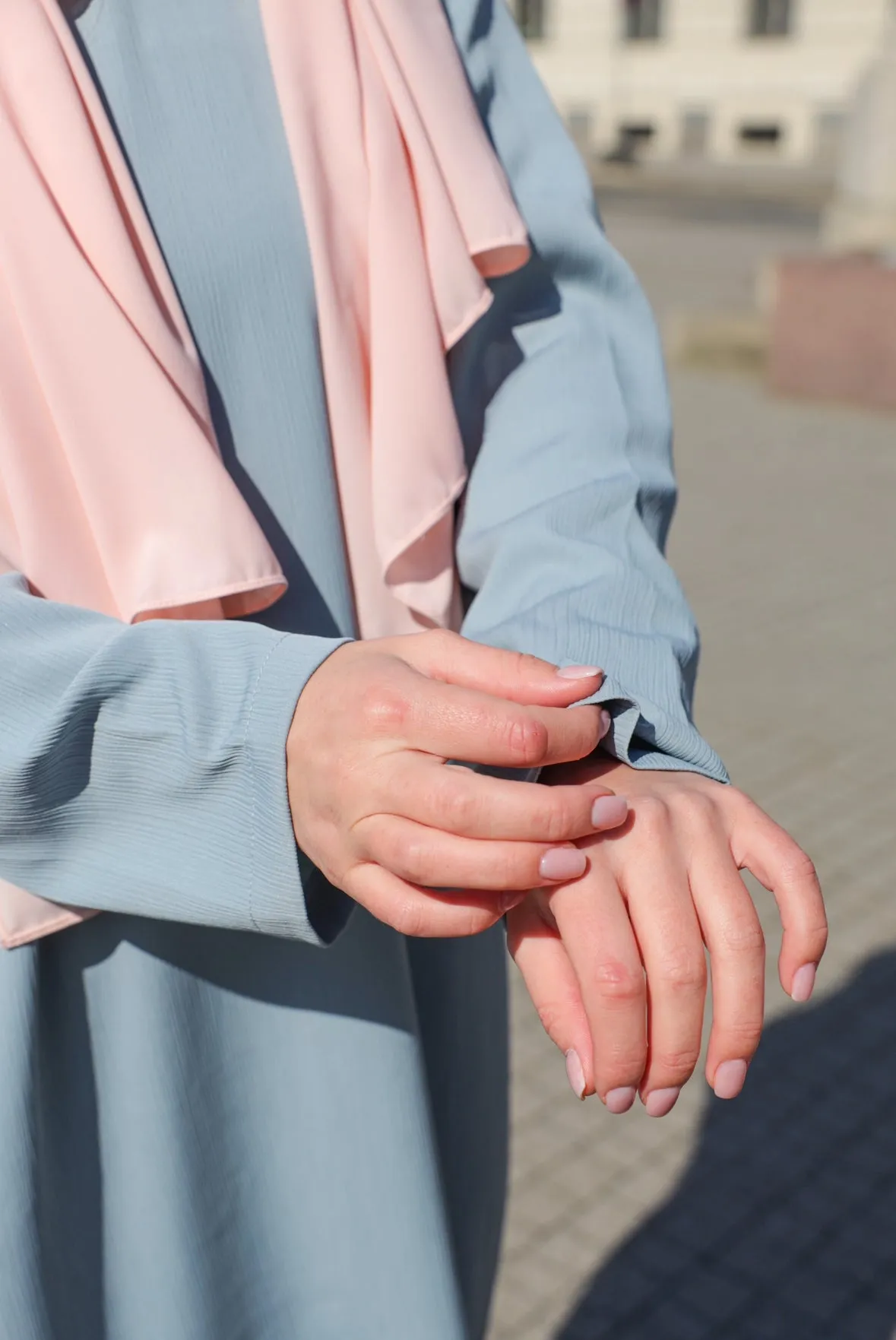 Maysa Textured Abaya Set - Bluish Grey