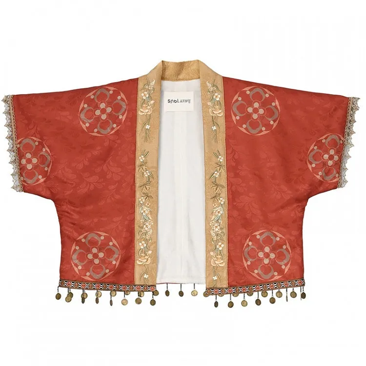 Red Floral Embroidery Open Placket Cheongsam Style Top