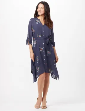 Tie Sleeve Embroidered Texture Shirt Dress