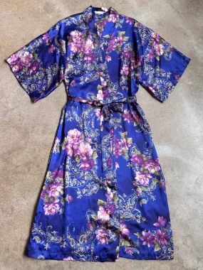 Vintage California Dynasty Purple Floral Full Length Satin Robe (1X)