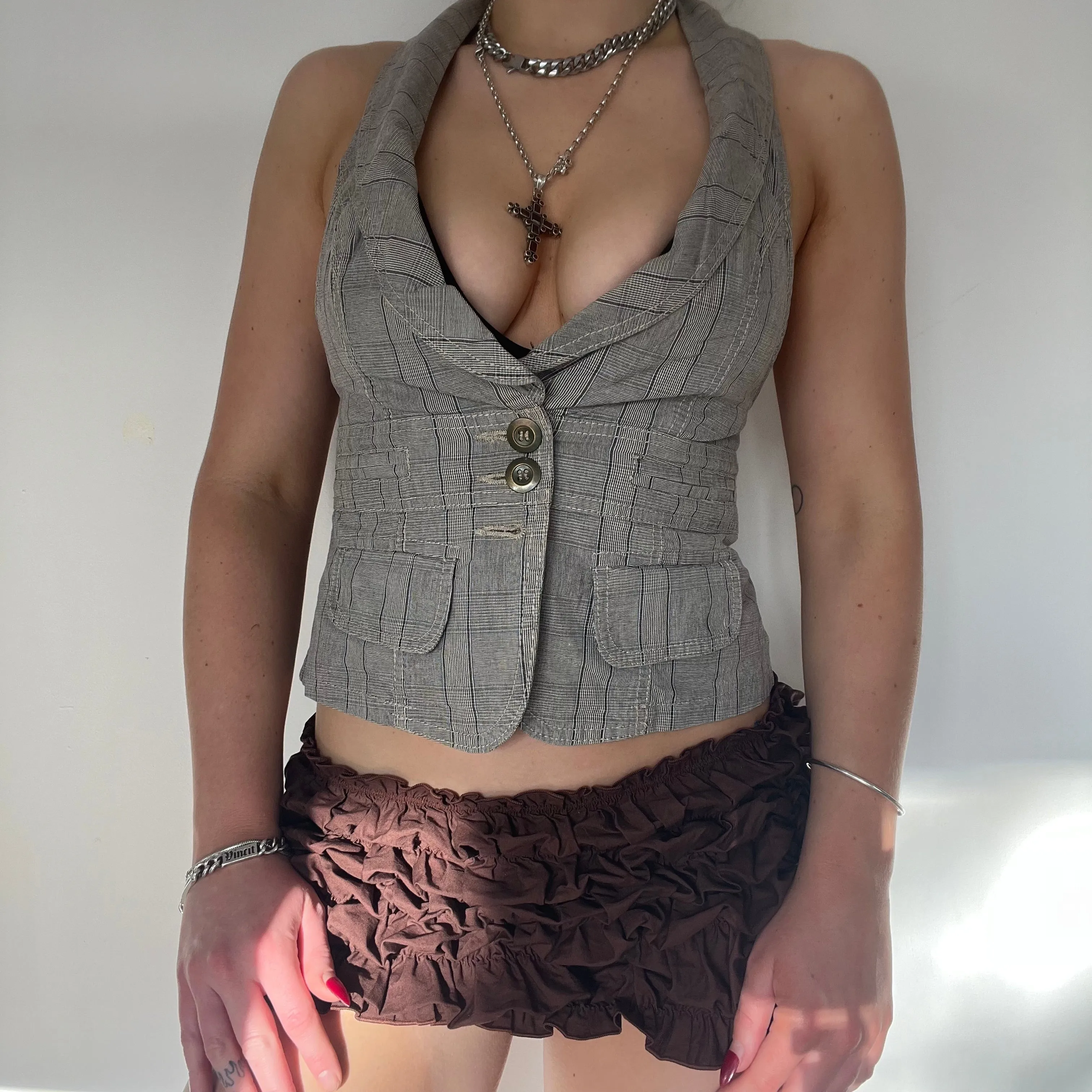Y2K grey suit waistcoat - Size XS/S